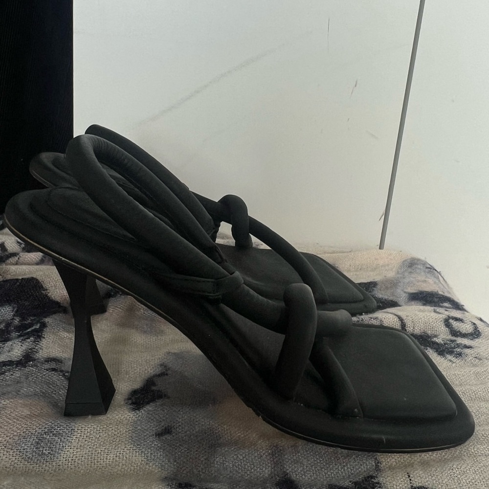 Black square toe heels